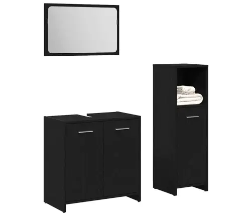 Vannitoamööbli Komplekt Uksega 3 Pcs Must Tamm 60 X 33 X 60 Cm