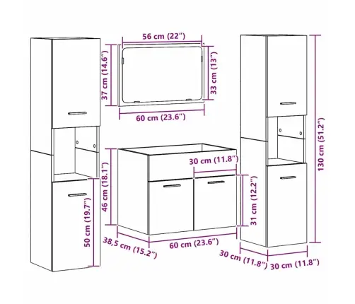 Vannas Istabas Mēbeļu Komplekts Ar Uzglabāšanu 4 Pcs Vecs Koks Vidaxl