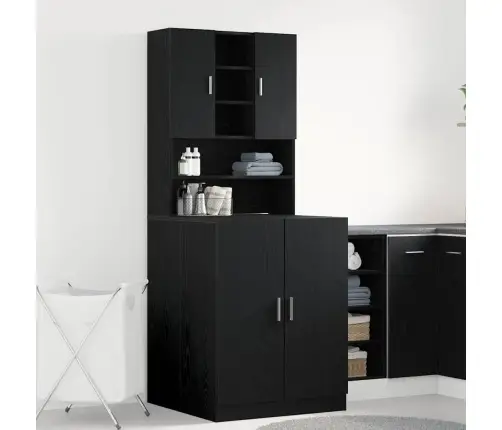 Vidaxl Veļas Mazgājamie Skapji 2 Gabali Melns Ozols 70.5X71.5X181.5 Cm Inženierijas Koks