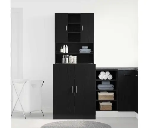 Vidaxl Veļas Mazgājamie Skapji 2 Gabali Melns Ozols 70.5X71.5X181.5 Cm Inženierijas Koks