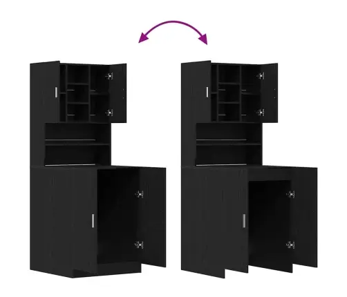 Vidaxl Veļas Mazgājamie Skapji 2 Gabali Melns Ozols 70.5X71.5X181.5 Cm Inženierijas Koks