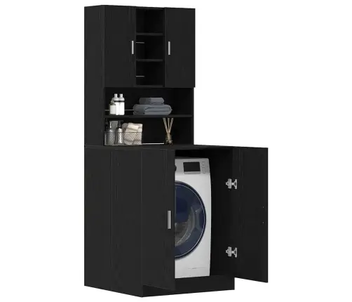 Vidaxl Veļas Mazgājamie Skapji 2 Gabali Melns Ozols 70.5X71.5X181.5 Cm Inženierijas Koks