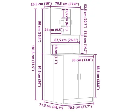 Vidaxl Veļas Mazgājamie Skapji 2 Gabali Melns Ozols 70.5X71.5X181.5 Cm Inženierijas Koks