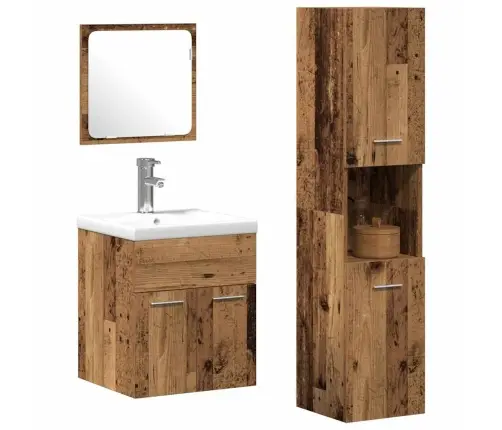 3 Daļu Vannas Istabas Mēbeļu Komplekts Ar Novecinātu Koku Vidaxl