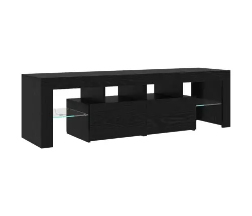 2 Tk Led Valgustusega Tv Kapid Mustast Tammest Tehispuidust