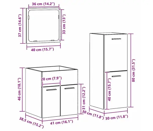 Vannitoa Mööbleset Seinale Kinnitatav 3 Pcs Vana Puit Tehispuit