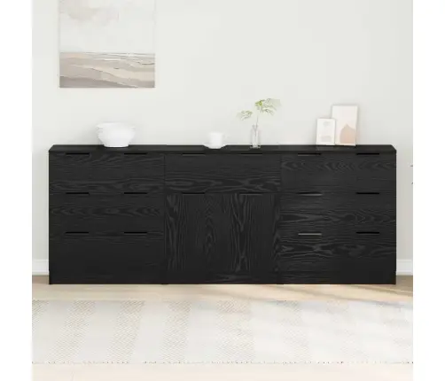 Puse 3 Pcs Melns Ozols 60 X 30 X 70 Cm Inženierijas Koks Vidaxl