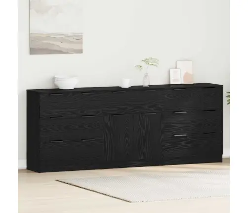 Puse 3 Pcs Melns Ozols 60 X 30 X 70 Cm Inženierijas Koks Vidaxl