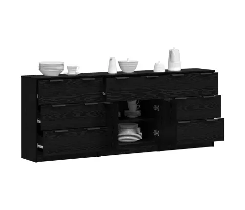 Puse 3 Pcs Melns Ozols 60 X 30 X 70 Cm Inženierijas Koks Vidaxl