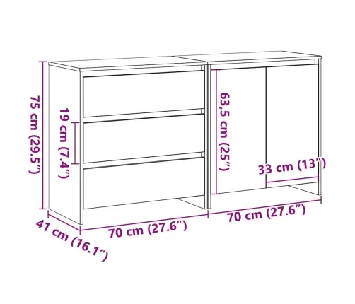 Kõide Sahtliga 2 Pcs Must 70 X 41 X 75 Cm Tehispuit