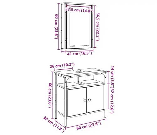 2 Daļu Vannas Istabas Mēbeļu Komplekts Vecs Koks Inženierijas Koks Vidaxl