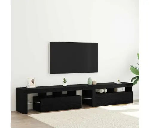 Tv Skapji 2 Gab Ar Led Gaismām Melnā Ozola Inženierijas Koks Vidaxl