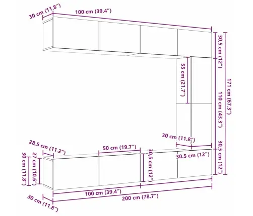 Telerikapi Komplekt 5 Pcs Must Tamm 100 X 30 X 30 Cm Tehispuit