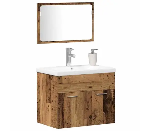 Vonios Baldų Rinkinys Tvirtinamas Prie Sienos Apdirbta Mediena