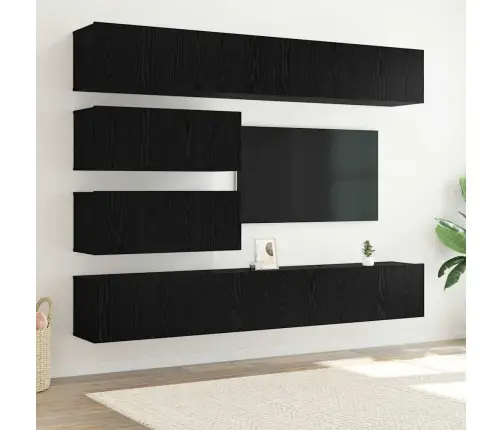 Tv Spintelių Komplektas 6 Pcs Juoda Ąžuolo 100 X 30 X 30 Cm