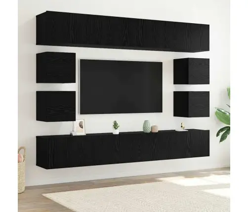 8 Daļu Tv Skapja Komplekts – Pieskrūvējams Pie Sienas Melnā Ozola Inženierijas Kokā Vidaxl