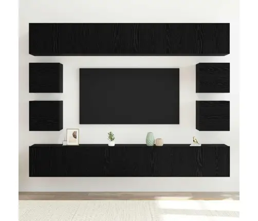 8 Daļu Tv Skapja Komplekts – Pieskrūvējams Pie Sienas Melnā Ozola Inženierijas Kokā Vidaxl