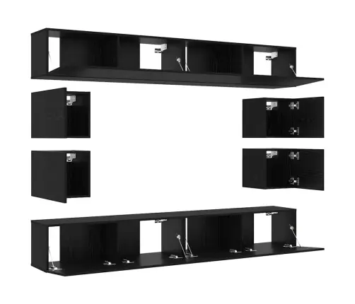 8 Daļu Tv Skapja Komplekts – Pieskrūvējams Pie Sienas Melnā Ozola Inženierijas Kokā Vidaxl