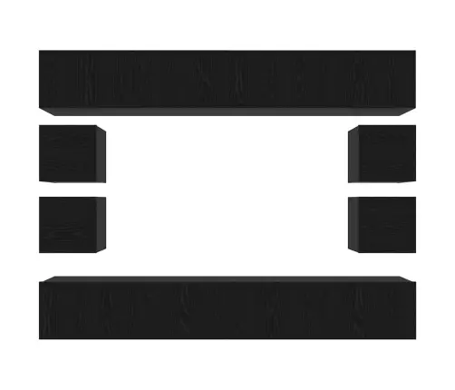 8 Daļu Tv Skapja Komplekts – Pieskrūvējams Pie Sienas Melnā Ozola Inženierijas Kokā Vidaxl