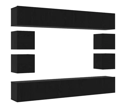 8 Daļu Tv Skapja Komplekts – Pieskrūvējams Pie Sienas Melnā Ozola Inženierijas Kokā Vidaxl