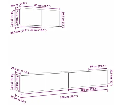 3 Daļu Tv Skapja Komplekts Pie Sienas, Melnā Ozola Inženierkompozītmateriāls Vidaxl