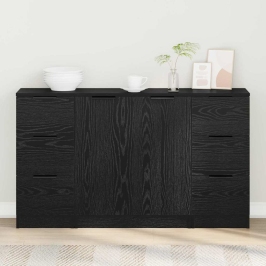 Puse 3 Pcs Melns Ozols 121 X 30 X 70 Cm Inženierijas Koks Vidaxl