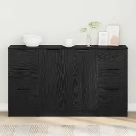 Puse Ar Atvilktni 3 Pcs Melns Ozolkoks Inženierijas Koks Vidaxl