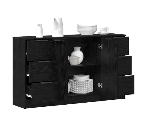 Puse 3 Pcs Melns Ozols 121 X 30 X 70 Cm Inženierijas Koks Vidaxl