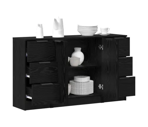 Puse 3 Pcs Melns Ozols 121 X 30 X 70 Cm Inženierijas Koks Vidaxl