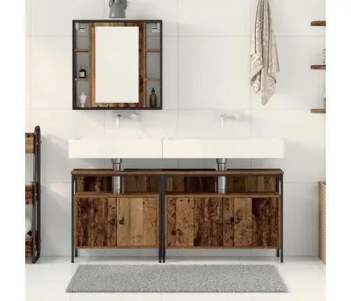 Vonios Spintelės Su Lentyna 3 Pcs Ruda Apdirbta Mediena