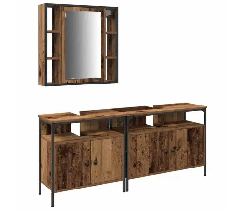 Vonios Spintelės Su Lentyna 3 Pcs Ruda Apdirbta Mediena