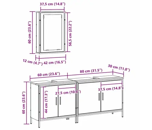 Vannitoa Mööbleset Uksega 3 Pcs Pruun 80 X 30 X 60 Cm Tehispuit