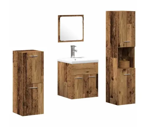 Vonios Baldų Rinkinys 4 Pcs Senovinis Medis Apdirbta Mediena