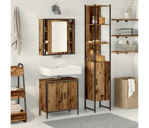 Vonios Spintelės Su Lentyna 3 Pcs Ruda Apdirbta Mediena