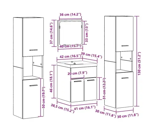 Vonios Baldų Komplektas 4 Pcs Senovinis Medis 41 X 38.5 X 46 Cm