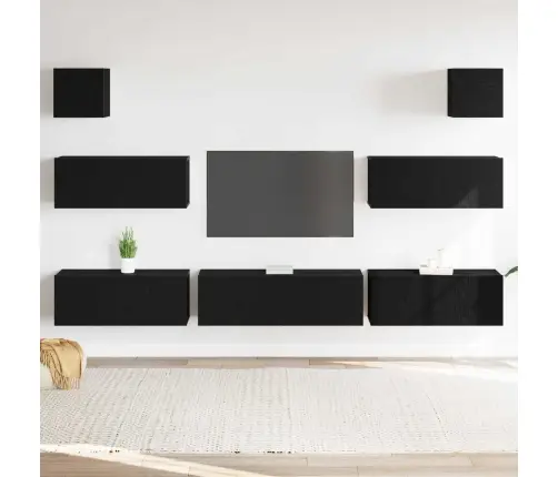 7 Daļu Tv Skapīšu Komplekts Sienām Melnā Ozolu Inženierijas Koksnē Vidaxl