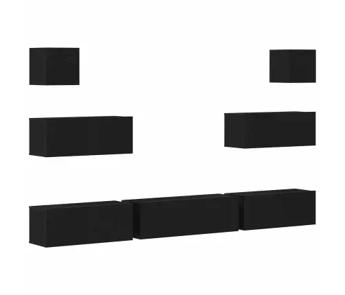 7 Daļu Tv Skapīšu Komplekts Sienām Melnā Ozolu Inženierijas Koksnē Vidaxl