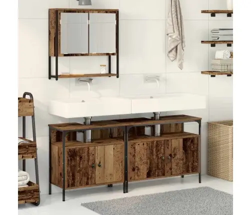 Vonios Baldų Rinkinys Su Lentyna 3 Pcs Ruda Apdirbta Mediena