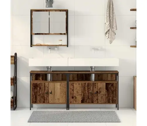 Vonios Baldų Rinkinys Su Lentyna 3 Pcs Ruda Apdirbta Mediena