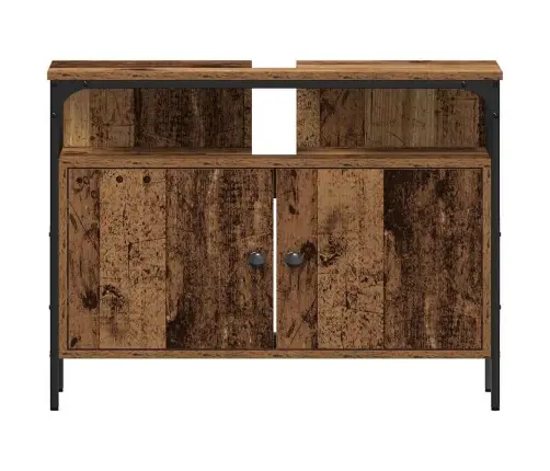 Vonios Baldų Rinkinys Su Lentyna 3 Pcs Ruda Apdirbta Mediena