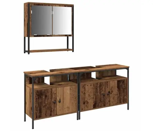 Vonios Baldų Rinkinys Su Lentyna 3 Pcs Ruda Apdirbta Mediena