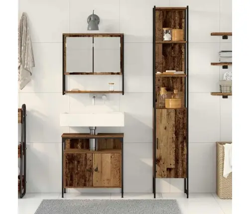 Vannas Istabas Skapītis Ar Iebūvētu Izlietni, Vecs Koks, Inženierkoks Vidaxl