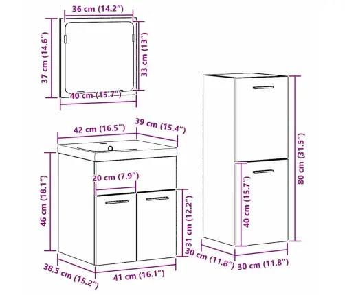 Vannitoa Mööbleset Seinale Kinnitatav 4 Pcs Vana Puit Tehispuit