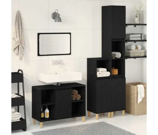 Vonios Baldų Rinkinys Su Saugykla 3 Pcs Juoda 60 X 30 X 60 Cm