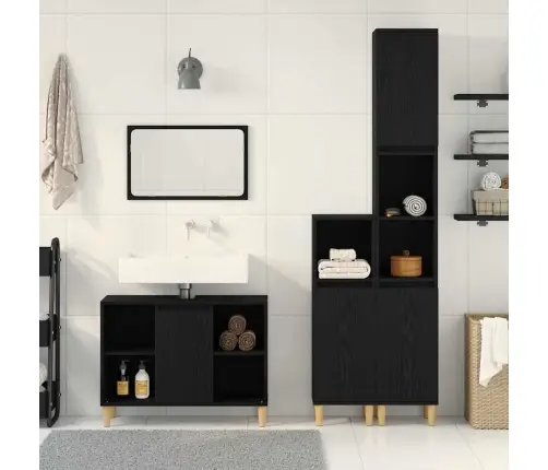 Vonios Baldų Rinkinys Su Saugykla 3 Pcs Juoda 60 X 30 X 60 Cm