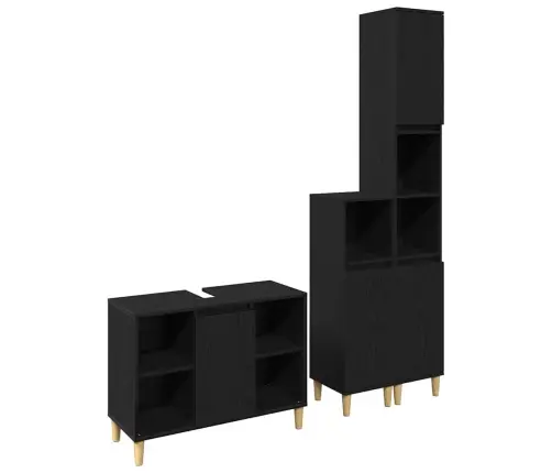Vonios Baldų Rinkinys Su Saugykla 3 Pcs Juoda 60 X 30 X 60 Cm