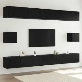 Tv Skapīšu Komplekts 8 Pcs Melns Ozolkoks Inženierijas Koks Vidaxl