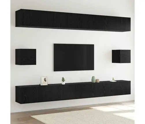 Tv Skapīšu Komplekts 8 Pcs Melns Ozols 100 X 30 X 30 Cm Vidaxl