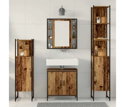 Vonios Baldų Rinkinys Su Lentyna 4 Pcs Ruda 33 X 33 X 185.5 Cm Vonios Baldų Rinkinys Su Lentyna 4 Pcs Ruda 33 X 33 X 185.5 Cm