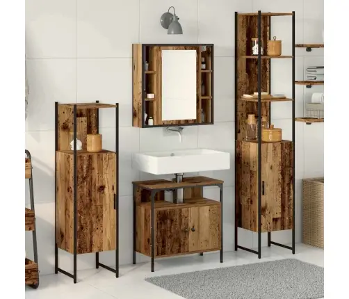 Vonios Baldų Rinkinys 4 Pcs Senovinis Medis Apdirbta Mediena